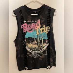 Vintage Forever 21 Graphic Moto Biker Muscle Tee - Black w/ Color Graphics